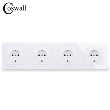 COSWALL настенная Хрустальная стеклянная панель 4 комплекта розетка с заземлением 16А стандарт ЕС четырехместная розетка с защитой от детей дверь