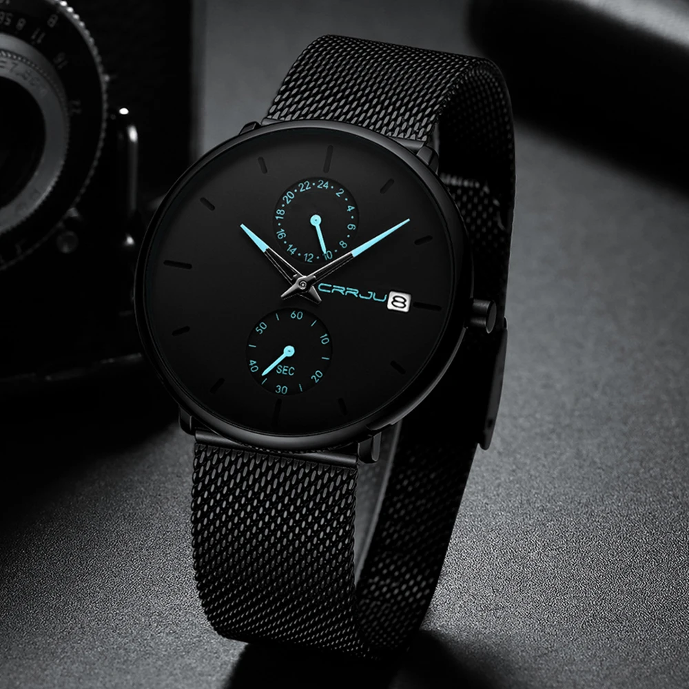 Men Watch CRRJU Top Brand Waterproof Quartz Wrist Watches Mens Stainless Steel Sports Male Clock Date Relogio Masculino