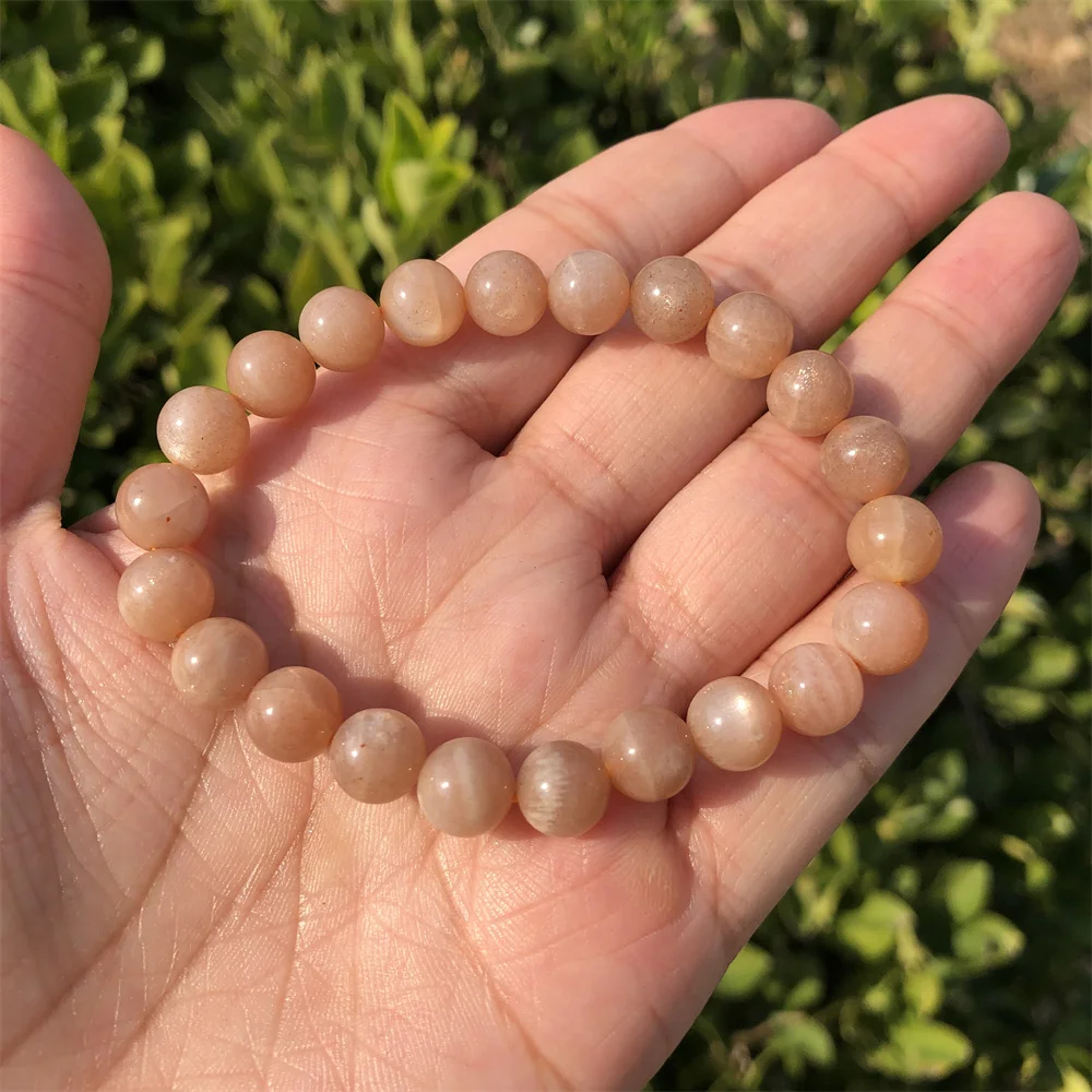 Peach Moonstone Elastic Bracelet - 8mm Beads