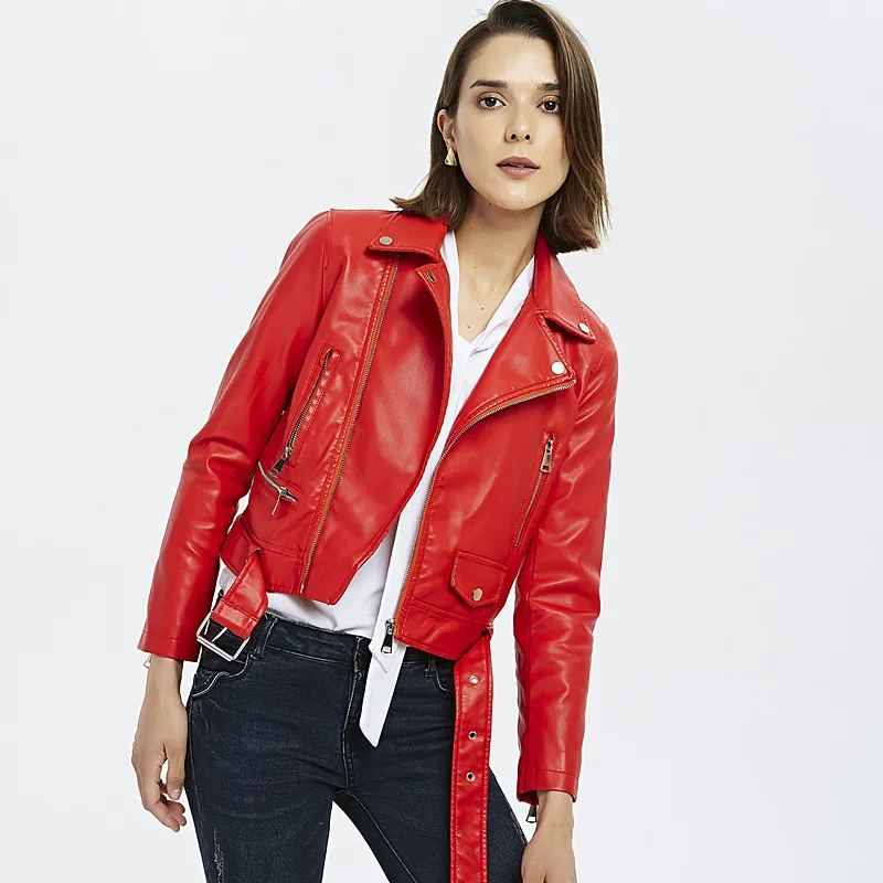 

2019 Autumn Clothing New Style WOMEN'S Dress Europe And America PU Jacket Short Fold-down Collar Slim Fit Locomotive Small Leath