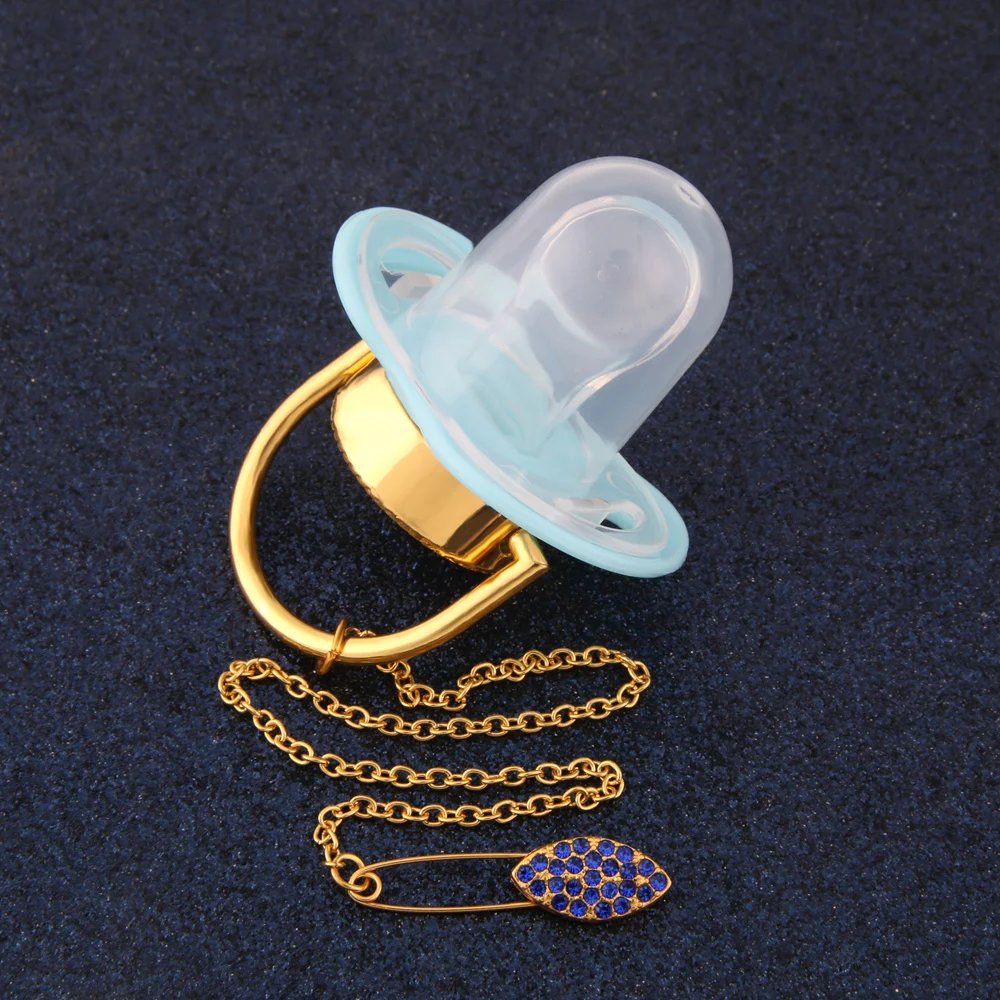 2Pcs/Set Luxury Baby Bling Pacifier Blue Eye Initials Letter A Crystal Orthodontic Nipple Silicone Soother Baby Dummy
