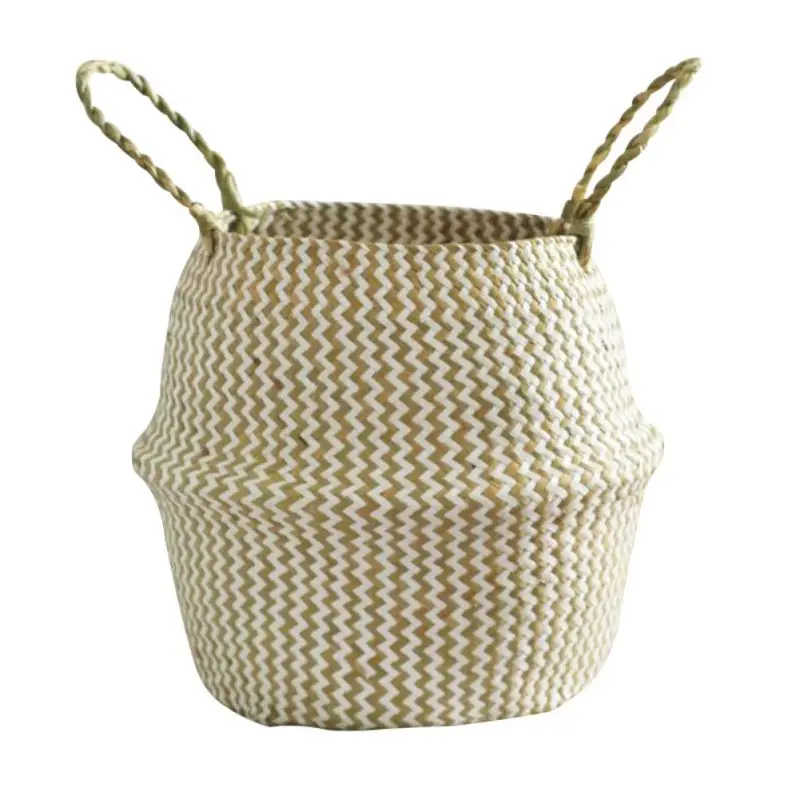 Handmade Bamboo Storage Baskets Nordic Foldable Laundry Straw Wicker Rattan Seagrass Belly Garden Flower Pot Planter Basket - Цвет: F