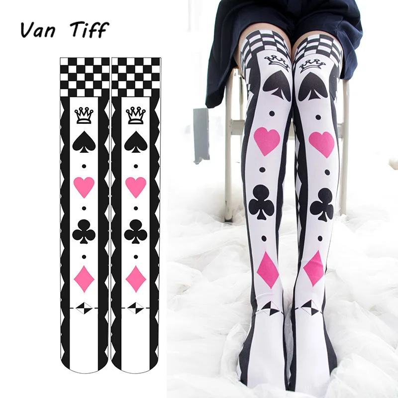 

Japanese Style Girls Knee Socks Personality Digital Printed Cartoon Poker Card Girl Velvet Stockings,Stockings and Leggy Socks