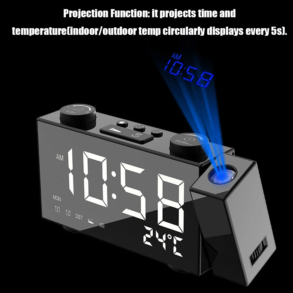 Projection Fm Radio Alarm Clock Led Digital Desk Table Watch