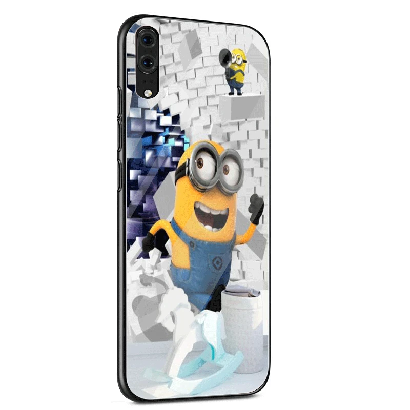 Стеклянный Чехол для мобильного телефона huawei P30 P20 P Smart P10 Y6 7A Y9 Honor 8X9 10 mate 20 Pro Lite чехол "Миньоны" милый чехол