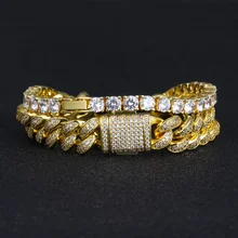 DNSCHIC хип-хоп 5 мм Теннисный браслет и 12 мм кубинские звенья хип-хоп браслет набор в