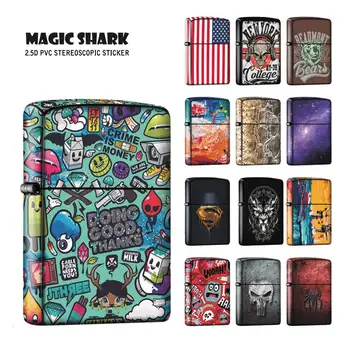 

Magic Shark Snake Star Sky Painting Skull Flower Graffiti Spider Man Superman Film Case Cover Sticker for Zippo Lighter