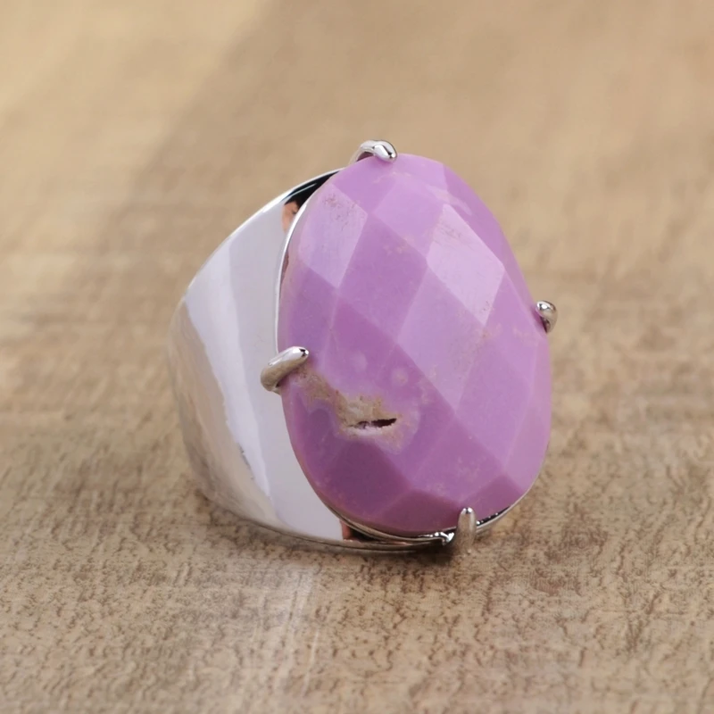 Обручальные кольца из натуральных камней Амазонит в форме яйца, розовый опал, Агаты, ювелирные изделия, граненые золотые кольца, бирюзовые женские кольца ZG0321 - Цвет основного камня: sugilite-silver