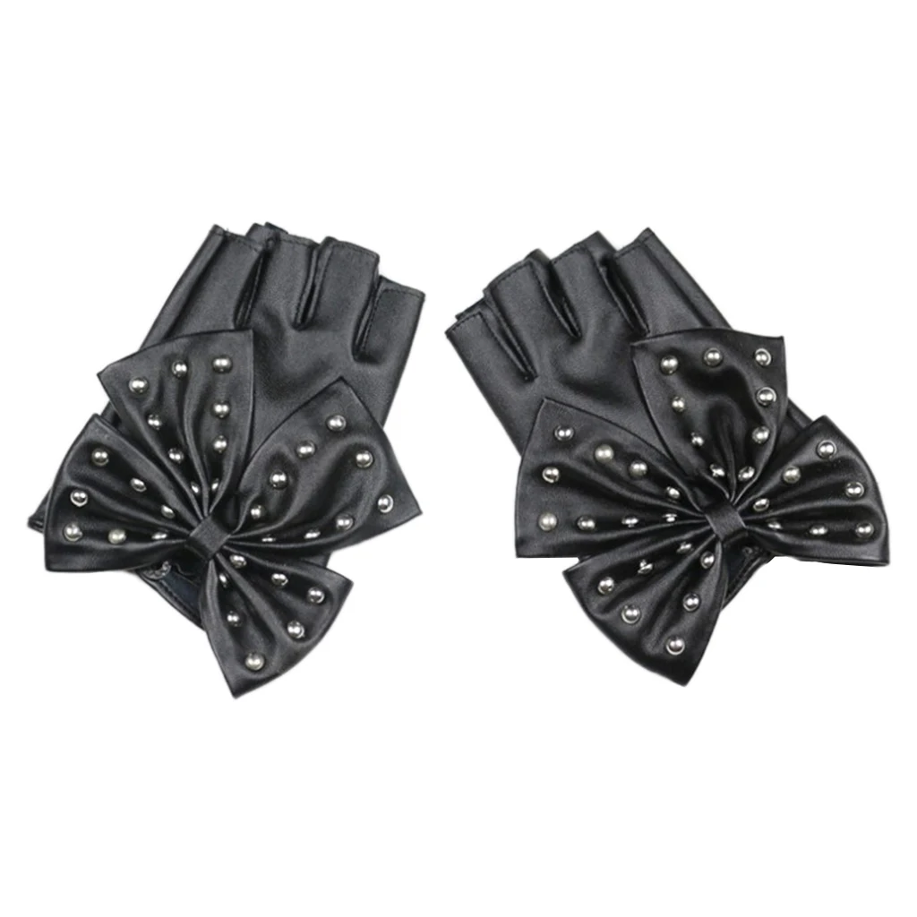 1 Pair Fashion Fingerless Gloves Female PU Leather Rivet Mitten Hip Hop