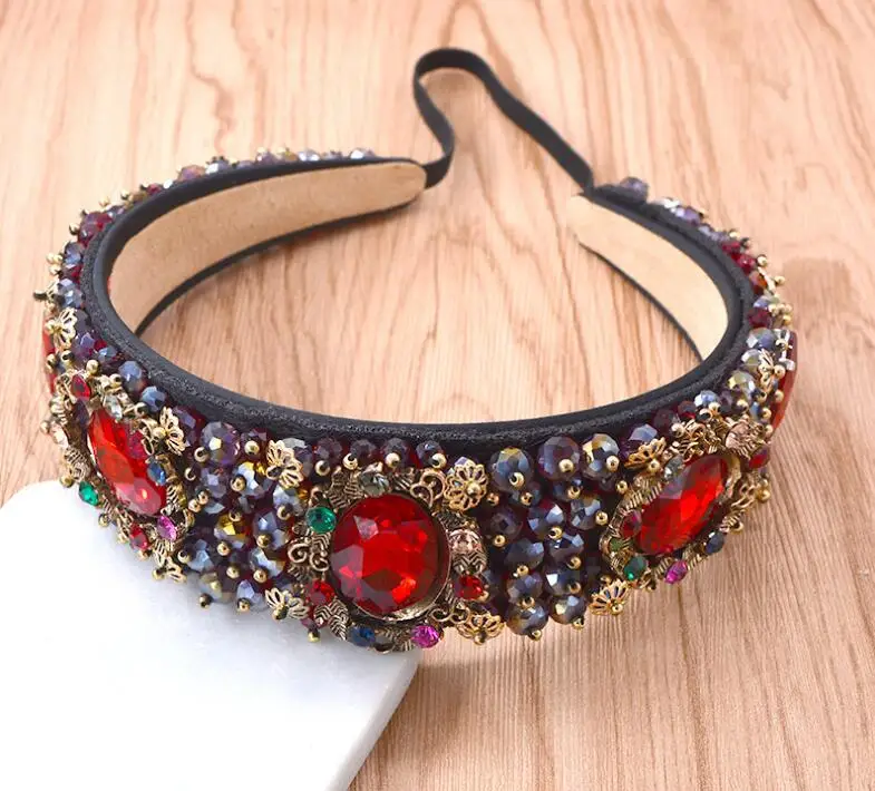 Vintage wide-brimmed crystal headband Baroque court hair accessories Korean simple elastic headband jewelry