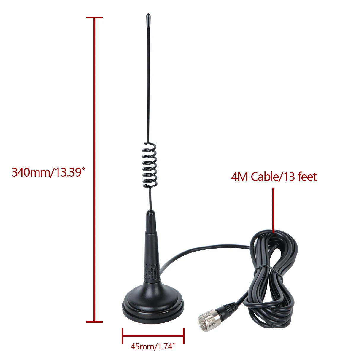 Antena CB de 27 MHz, antena de radio CB de mano, montaje magnético, antena  de radio CB de 14 pulgadas PL259 y BNC macho compatible con Cobra Midland