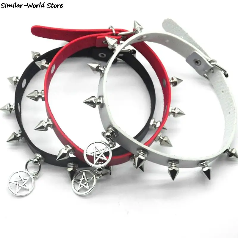 Gothic O-Round Spike Choker Collar Women Harness Choker Necklace metal choker necklace velvet choker necklaces For Women Punk Leather Chocker Necklaces Gothic Jewelry