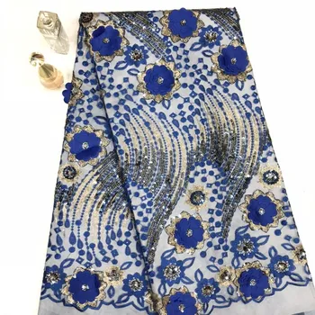 

Sequined Embroidered Mehs Tulle Lace Fabric Royal Blue HIgh Quality African Sequins Net Lace Wedding Prom Dresses Bride Material