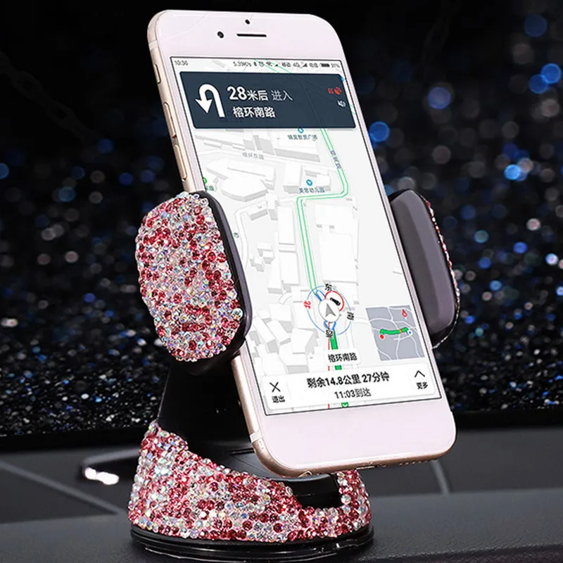 Универсальный автомобильный держатель для телефона, подставка с кристаллами на присоске, кронштейн DQ - Цвет: Pink