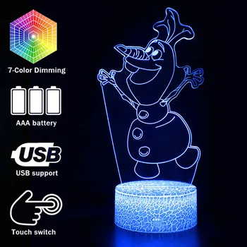 

3D Colors Changeable Princess Elsa&Olaf Action Figure Lamp Kids Room Decoration Lighting Cartoon Children Night Light