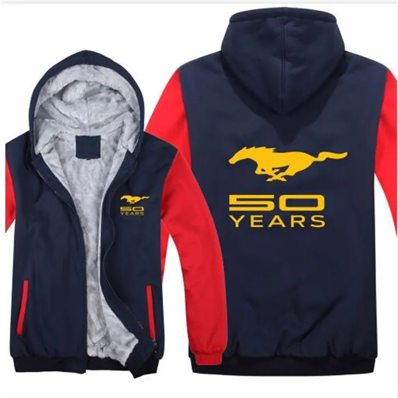 Ford Mustang Hoodies Jacket Winter Mans Unisex Casual Wool Liner Fleece Man Coat Mustang 50 Years Sweatshirts Pullover