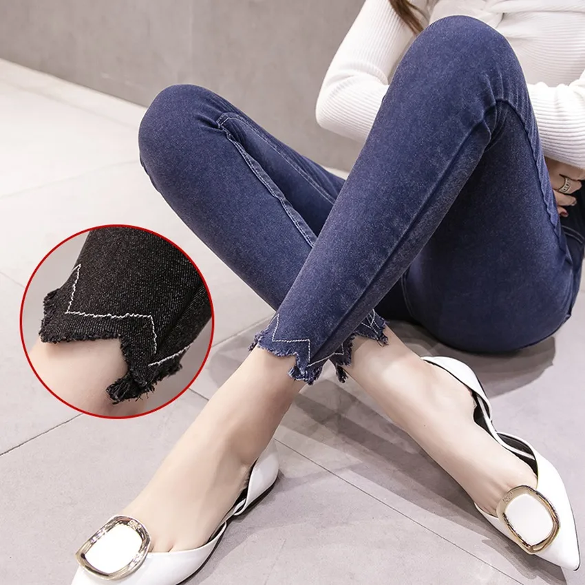 new autumn pregnant women nine pants pregnant women stomach lift pants feet pants wearing elastic denim casual pants
