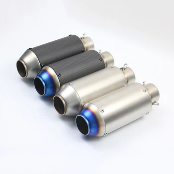 235mm Universal Motorcycle Short Exhaust Tips Muffler Pipe 51mm Stainless Steel Carbon Fiber