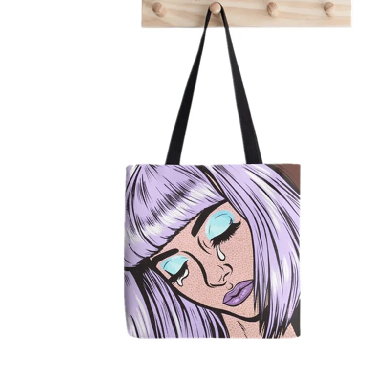 Shopper Lilac Bangs Crying Girl Tote Printed Tote Bag women Harajuku shopper handbag girl Shoulder shopping bag Lady Canvas Bag