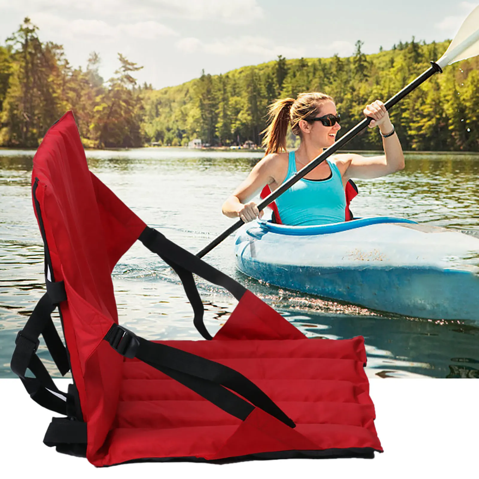 Adjustable Padded Kayak Seat With Storage Bag Canoe Backrest Drifting Cushion Portable Stadium Seat Cushion For Swimming Pool