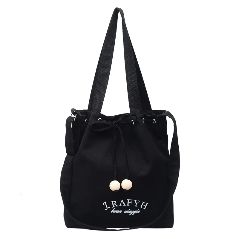 Однотонная ручная Холщовая Сумка в Корейском стиле; женская сумка на плечо с деревянными бусинами; женская тканевая сумка; сумка для покупок; Customi