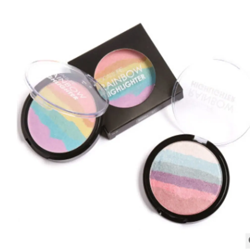 Professional Women Facial Makeup Rainbow Highlighter Powder Natural Long Lasting Cosmetic Beauty Face Base Highlight Powder