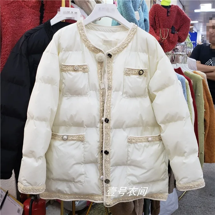 Creamy-white Европейский маленький ароматный Модный женский пуховик из хлопка,, осенняя и зимняя индивидуальная короткая парка, пальто, верхняя одежда для женщин - Цвет: Creamy-white