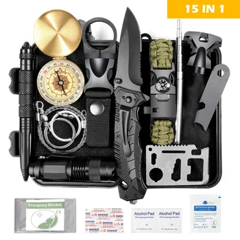 

15 in 1 Survival Gear Emergency Backpack Survival Kit Survival Tool for Camping Hiking Hunting Fishing Gifts for Men Dad Husband