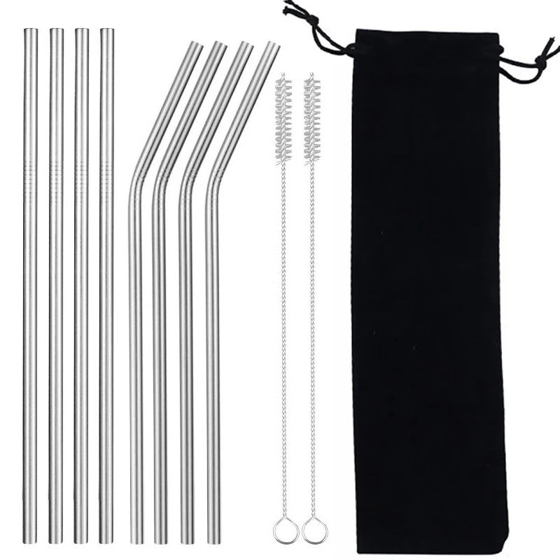 

Reusable Stainless Steel Drinking Straws Eco-friendly Metal Straws Hot Drinks Straw Cleaner Brush Bag Wedding Bar Accessories