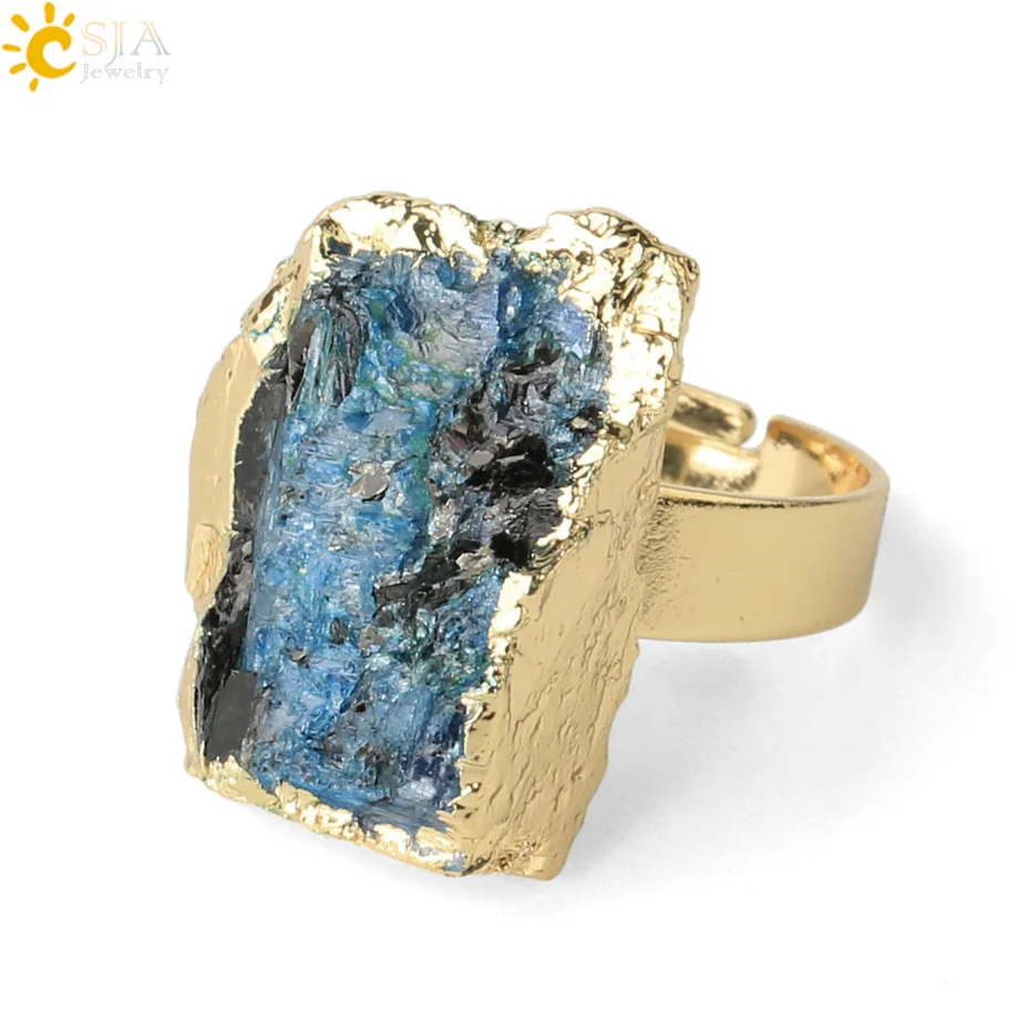 kyanite CSJA, кольцо с натуральным камнем, золотого цвета, регулируемое, необычное, черный турмалин, синий кристалл, кольца на палец для женщин, Трендовое ювелирное изделие G337 - Цвет основного камня: kyanite