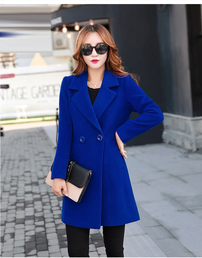 Зимнее пальто для женщин, корейское шерстяное пальто для женщин, женские зимние синие красные пальто, куртка, женская верхняя одежда, Женская Осенняя зимняя одежда