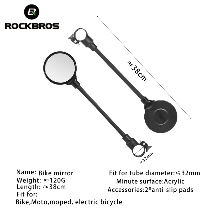 ROCKBROS Велосипедное Зеркало ABS Сверхлегкий акриловый супер HD Мото мопед Регулируемый складной MTB Cylcing зеркало заднего вида Аксессуары для велосипеда