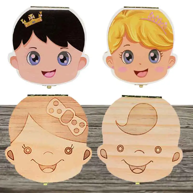 

Fallen Tooth Box Portugal/Dutch/ English /Spanish/ Russian /French GermanText Baby Boy Girl Wood Case Save Milk Teeth Holder