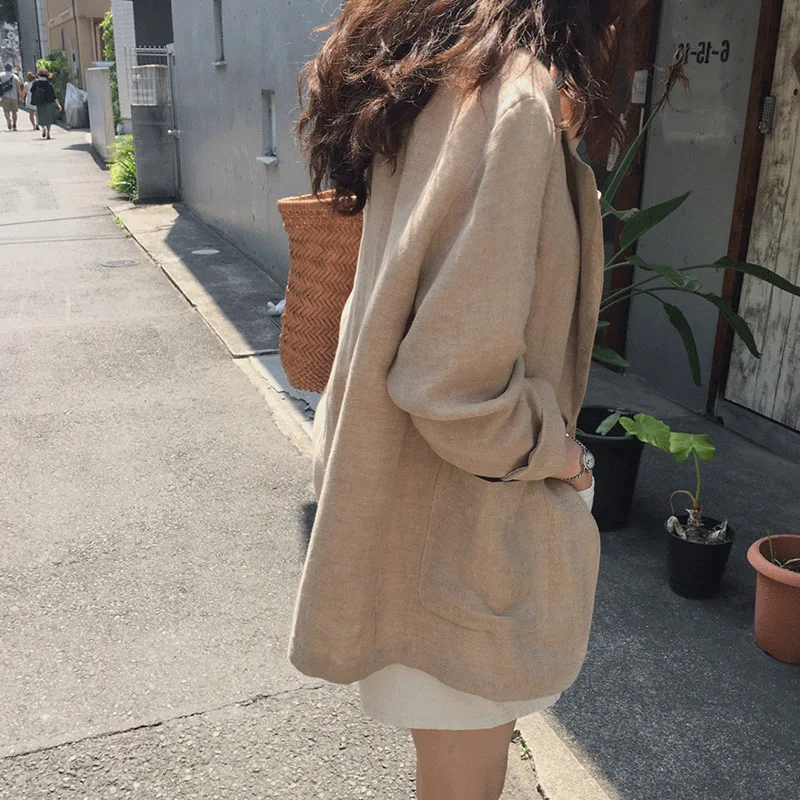 New Style South Korea Online Celebrity Cotton Linen Suit Jacket Women's Summer Thin Korean-style Loose-Fit Flax Suit Versat