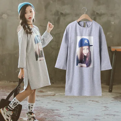 Style 2 Платья для девочек для От 5 до 15 лет, детские весенние повседневные футболки с длинными рукавами, платье осеннее хлопковое длинное платье для девочек длинные топы, детская одежда - Цвет: Style 2