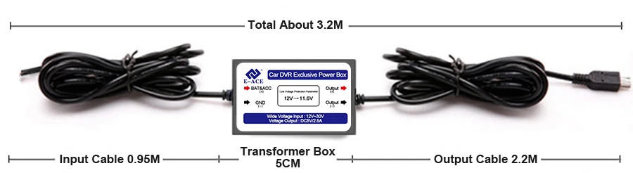 E-ACE трансформатор для автомобильных видеорегистраторов Напряжение от 12 В до 5 В пост 0.5A-2A мини возможных трансформаторы длинные 3,5 метров для видео Регистраторы Buck линии
