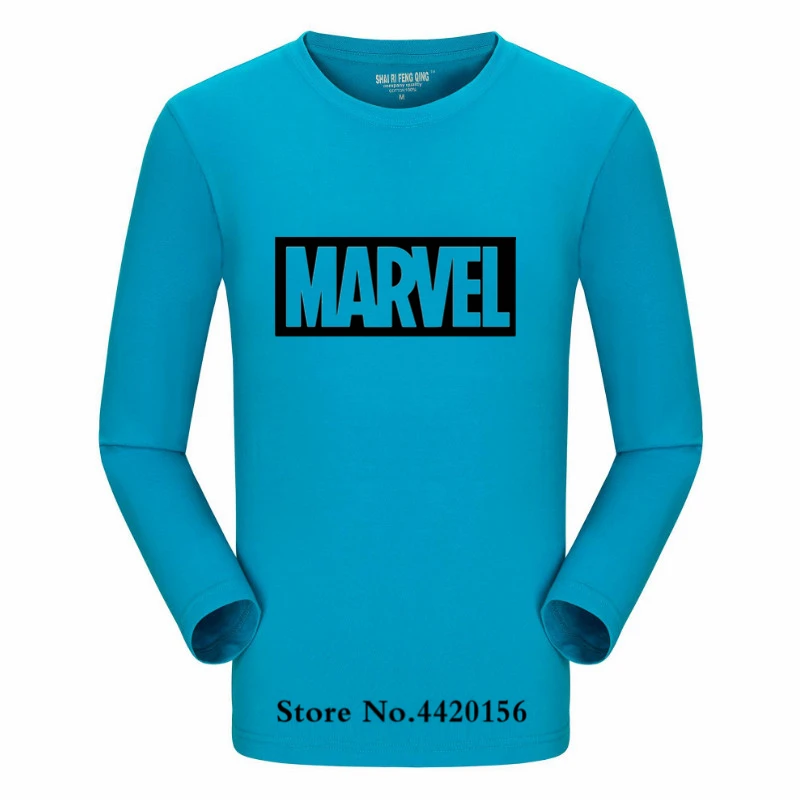 Peacock blue-H Футболка супергероя Marvel, Мстители, Мужская/Женская Повседневная футболка, модные брендовые мужские футболки, хлопковая Осенняя футболка с длинными рукавами - Цвет: Peacock blue-H