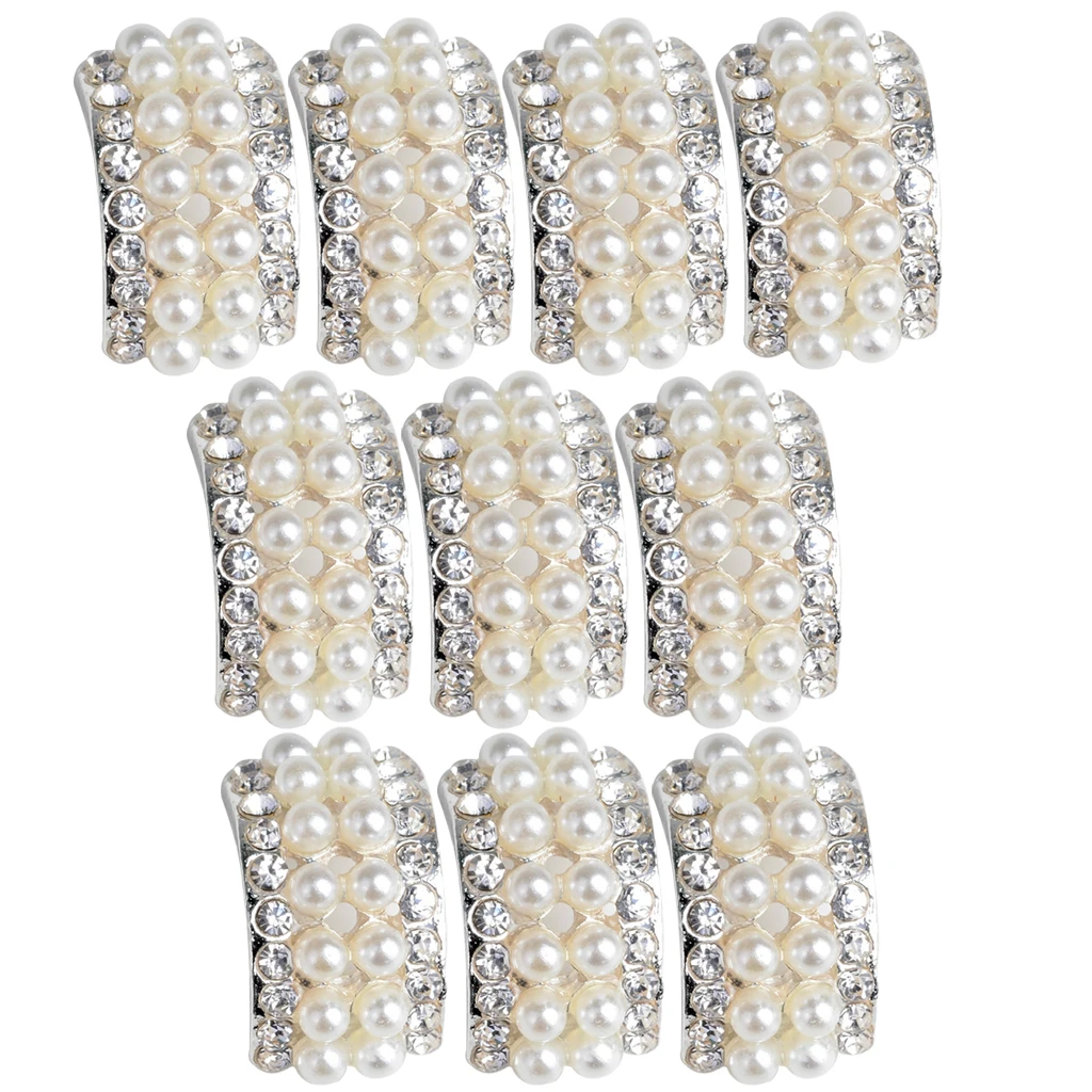 10pcs GIRL’S WEARING JEWELRY Rhinestone Pearl Embellishment DIY Flatback Craft Girls Hair Bow 1.1X2.1cm