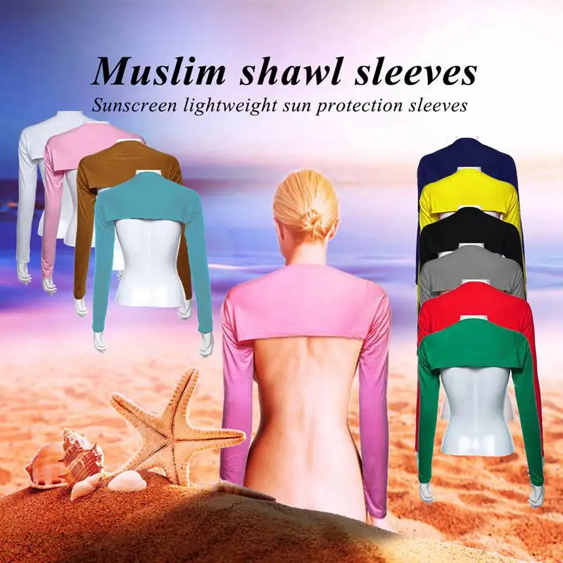

TOP!-White Muslim Shawl Sleeve Modal Anti-Lensing Sunscreen with Sleeve Sleeve Bottom Dress Dress Sun Sleeve