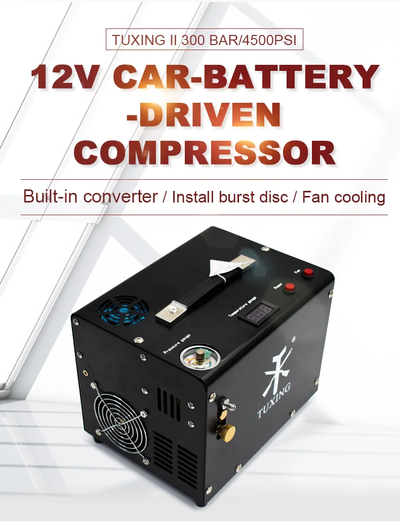 TUXING TXET062 4500Psi 300Bar 12V Pcp Air Compressor High Pressure Pump Portable Pump PCP Air Rifle Gun Pneumatic Inflator Tank