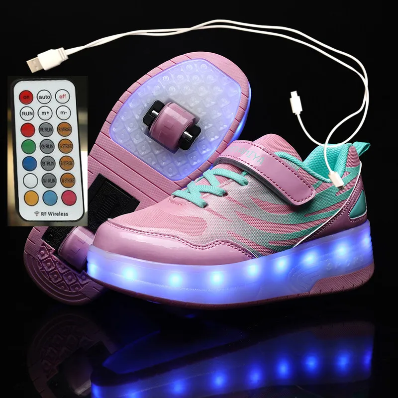 7 Colorés LED Roller Chaussures de Skateboard Baskets Lumineuse avec Roues Sport Multisports Multifonction Gymnastique Garçons et Filles Enfants USB Rechargeable Clignotante Chaussures à roulettes 