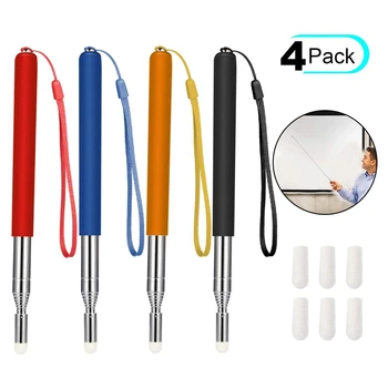 

4 Pieces Retractable Teacher Pointer Telescopic Teaching Pointer and Lanyards with 6 Pieces Extra Felt Nibs Presenter