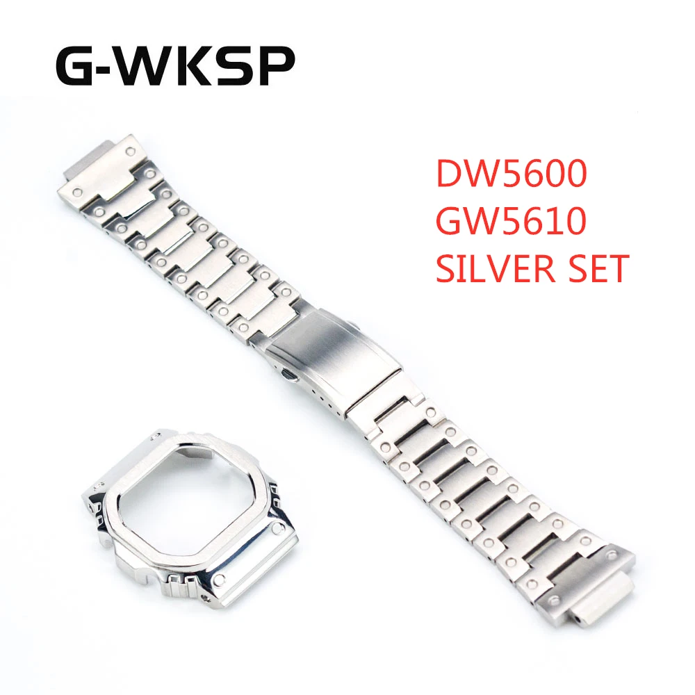 

Silver Set DW5600 5610 Watchband Bezel Accessories 100%Metal Stainless Steel Upgrade Set