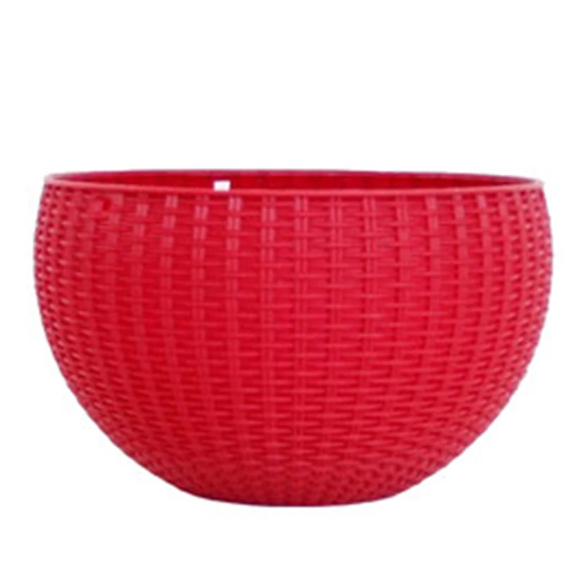 House Hanging Basket Rattan Plastic Flower Pot Round Garden Hanging Planter for Indoor Outdoor DIN889 - Цвет: Wine red