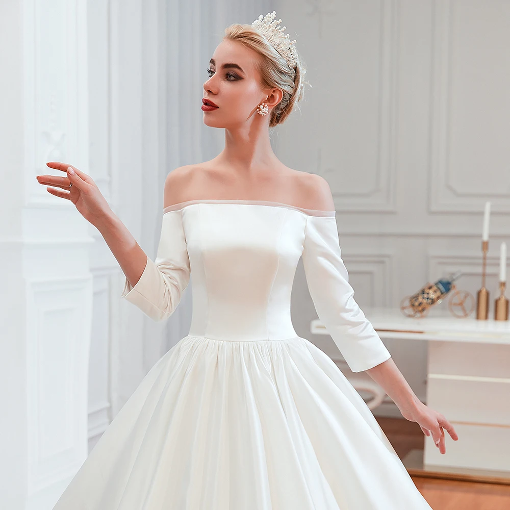 Новые Длинные атласные свадебные платья свадебное платье Mariage Robe De Mariee реальные фотографии Mariage Длинные свадебные платья