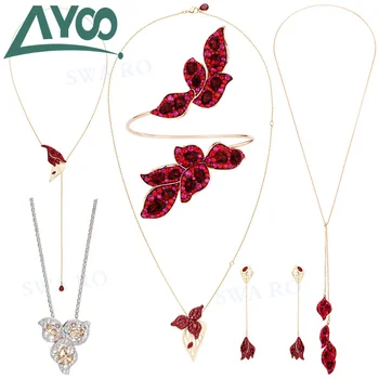 

AYOO SWA High Quality 2019 New Petal Brilliant Moon Creek Red Camellia Crystal Women Necklace