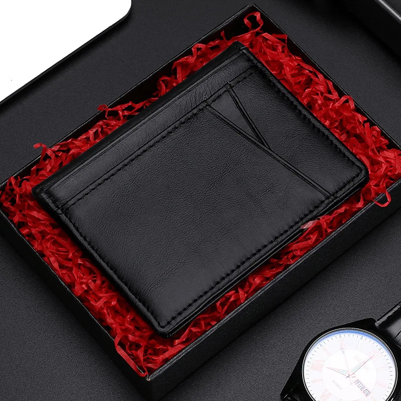 Men Minimalist Slim Card Holder Genuine Leather Card Wallet Slim Line Ultra Thin Mini Small Rfid Passport Id Card Holder Male