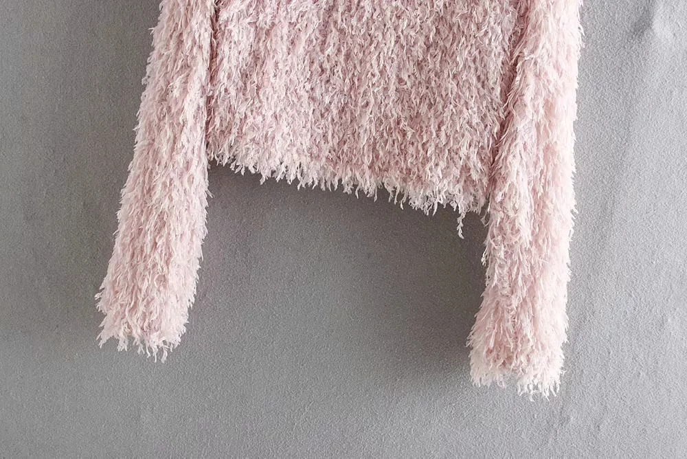 Однотонные Женские Вязаные Короткие пуловеры с украшением из перьев осенние свободные топы с длинным рукавом SW683