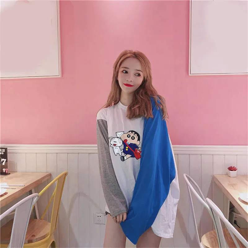Anime Tshirt Streetwear Crayon Shin chan T-Shirts Men Womens Cute Shin-chan cartoon T Shirts Kawaii Long Sleeve Tshirt Girls