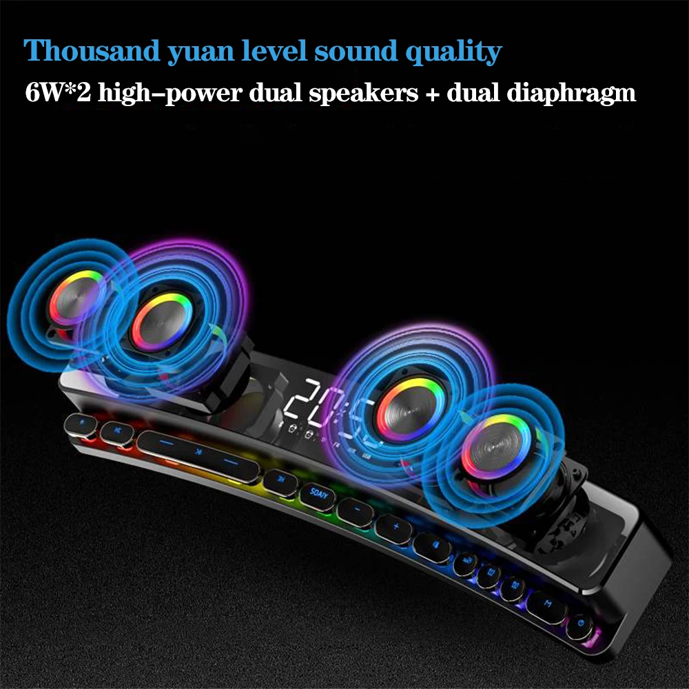 Bluetooth Speaker SOAIY SH39 Multimedia Bluetooth Boombox Home Desktop Gaming Pc 4D Surround Stereo RGB Light Mechanical Keys